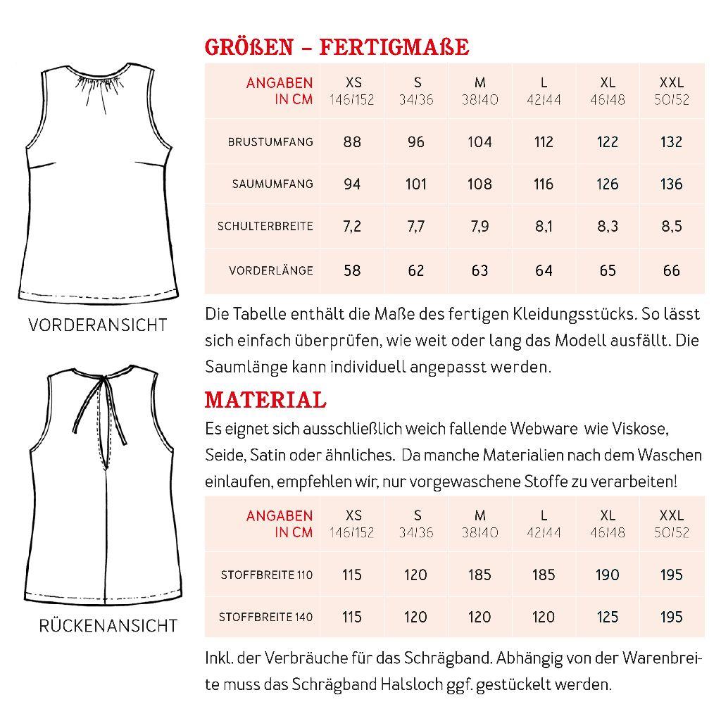 Papierschnittmuster Sommerbluse Frau Clara XS-XXL